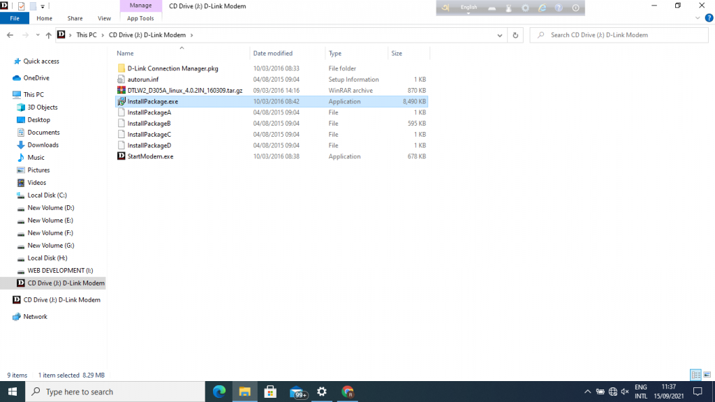 InstallPackage.exe - USB Modem Drive - File Explorer