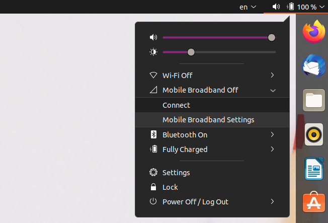 Mobile Broadband Settings - Mobile Broadband - Ubuntu System Tray