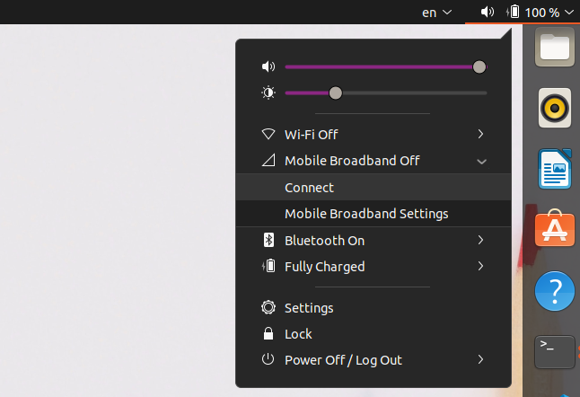 Connect - Mobile Broadband - Ubuntu System Tray