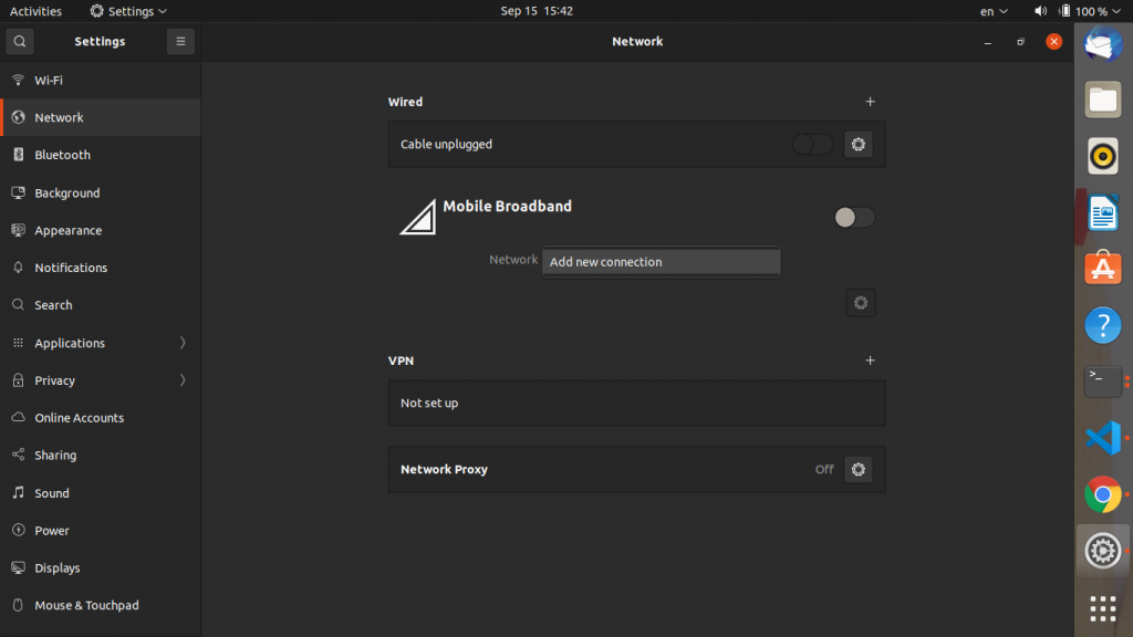 Add New Connection - Mobile Broadband - Network Settings