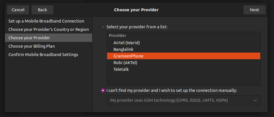 Provider Selector Not Found - Mobile Broadband Connection Creation Wizard - Network Settings